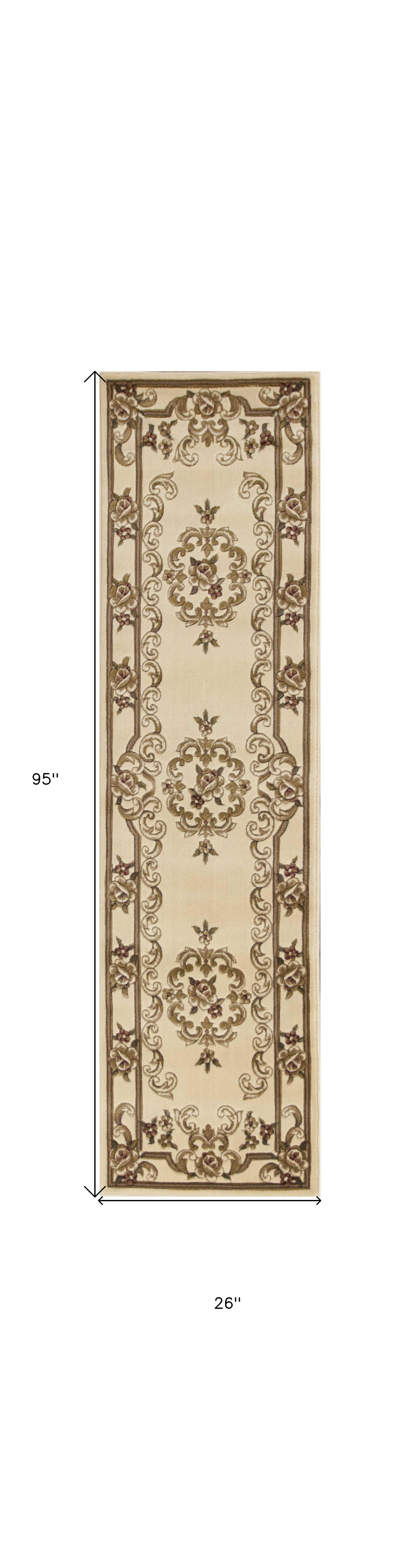8'X11' Ivory Machine Woven Hand Carved Floral Medallion Indoor Area Rug