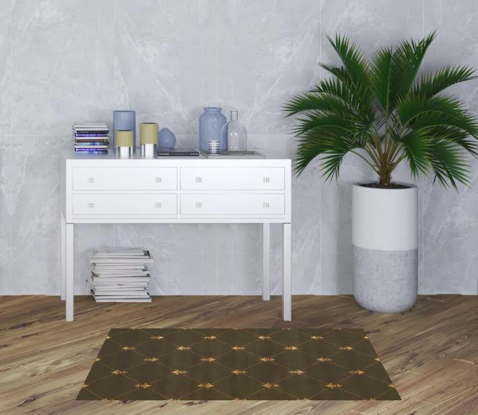 5'X8' Green Machine Woven Hand Carved Fleur De Lis Indoor Area Rug