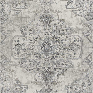 3' X 5' Ivory And Grey Floral Vines Area Rug