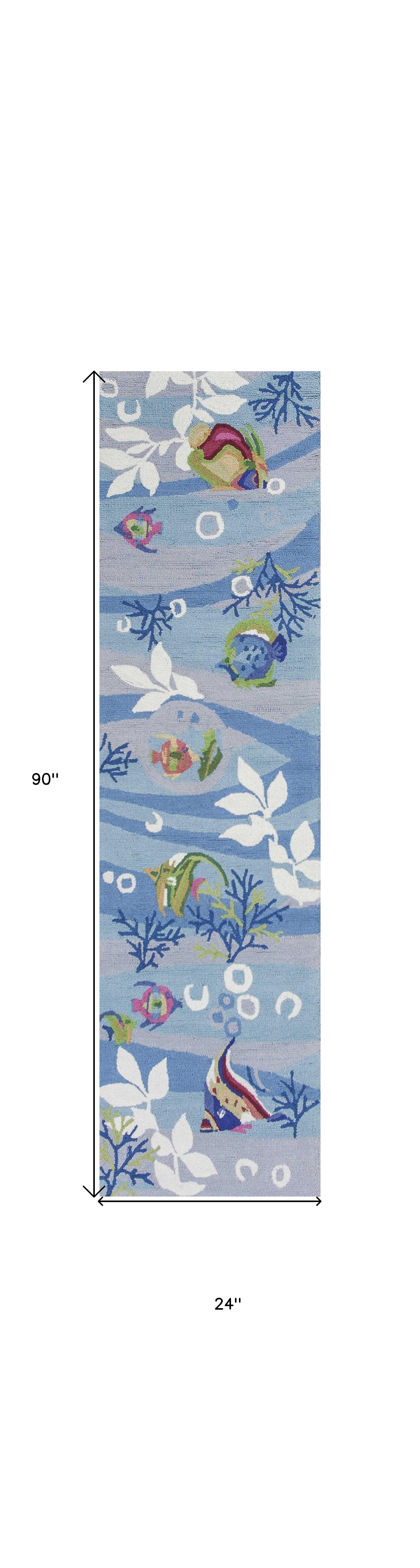 8' Blue Hand Hooked Marine Life Round Indoor Area Rug