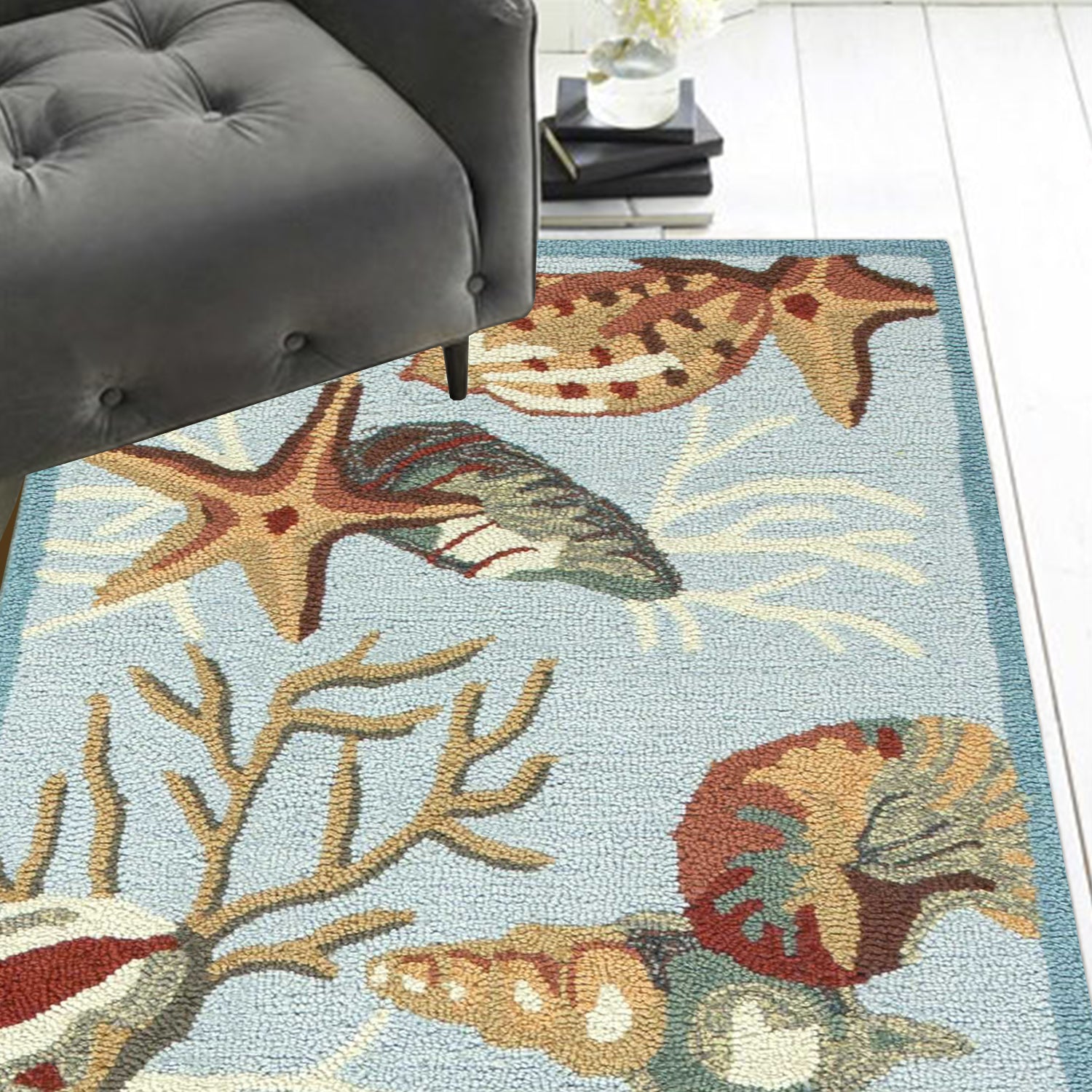 7' X 9'  Polyester Blue Area Rug