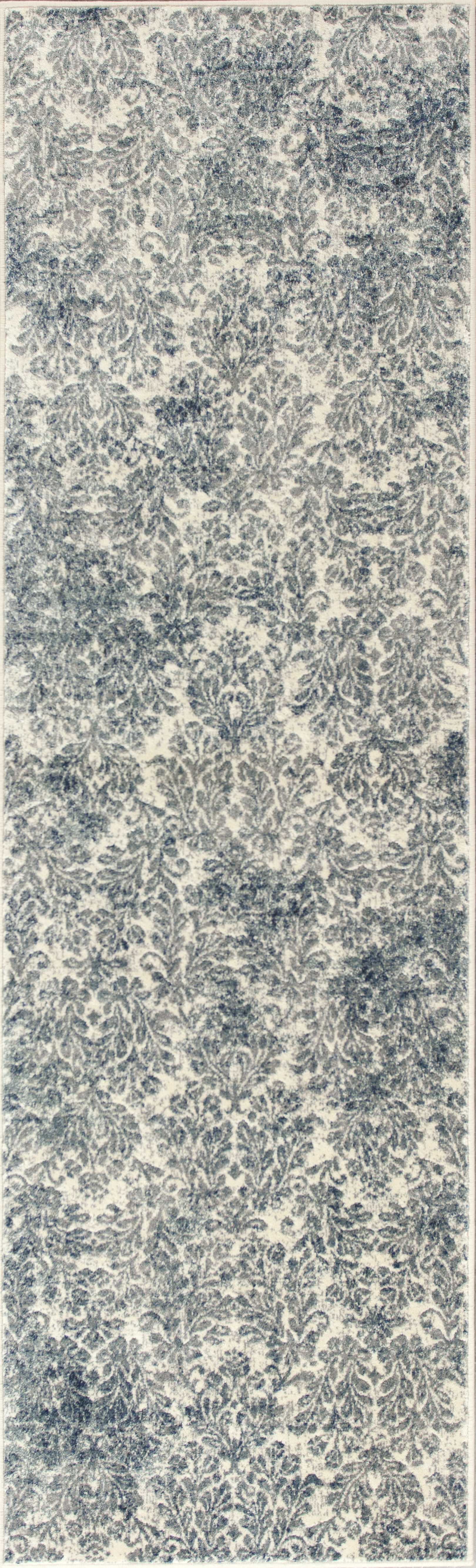 8'X11' Ivory Blue Machine Woven Damask Indoor Area Rug