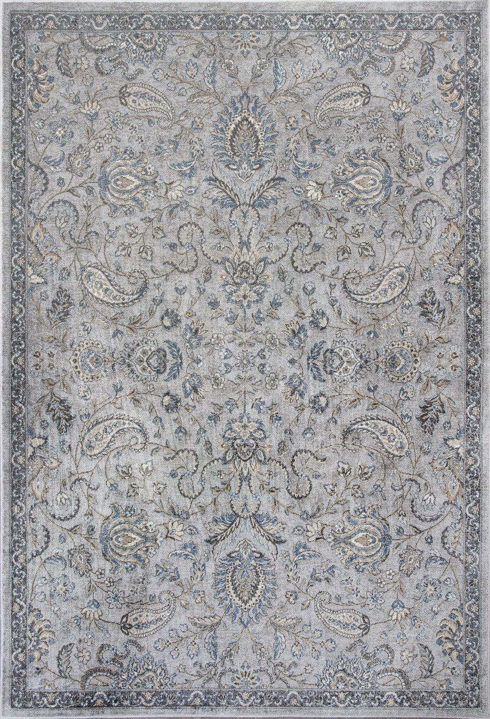 8'X11' Silver Blue Machine Woven Traditional Floral Indoor Area Rug