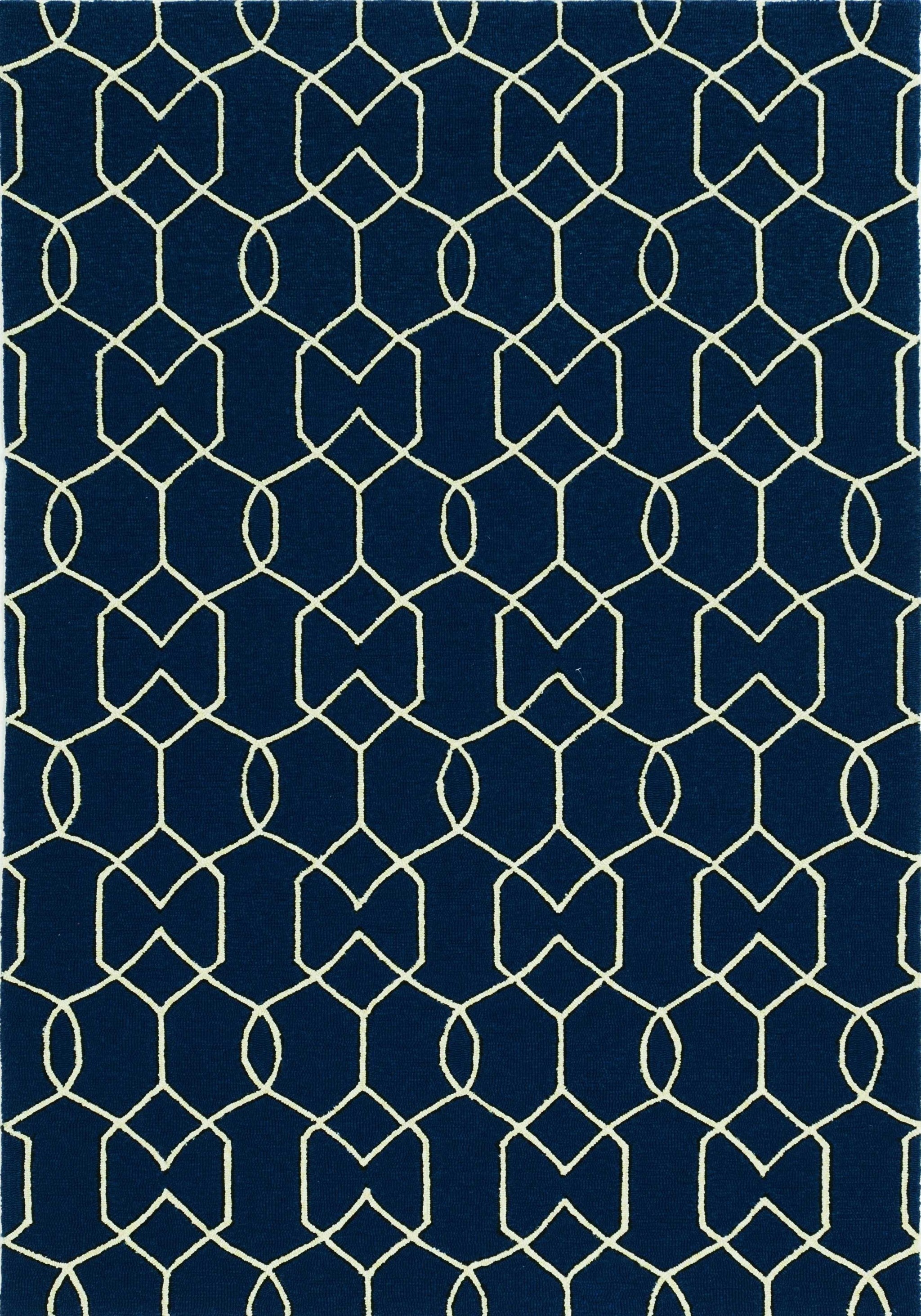 5' X 7' Navy Geometric Trellis Uv Treated Indoor Area Rug