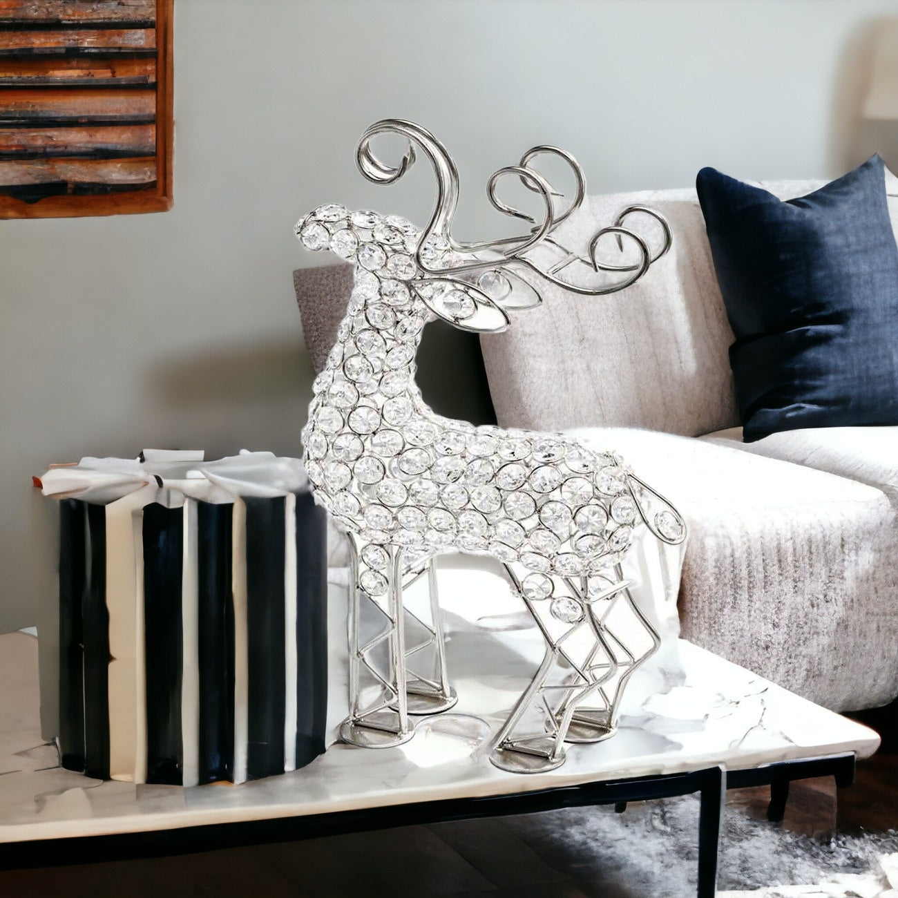 19" Silver Faux Crystal Bling Reindeer