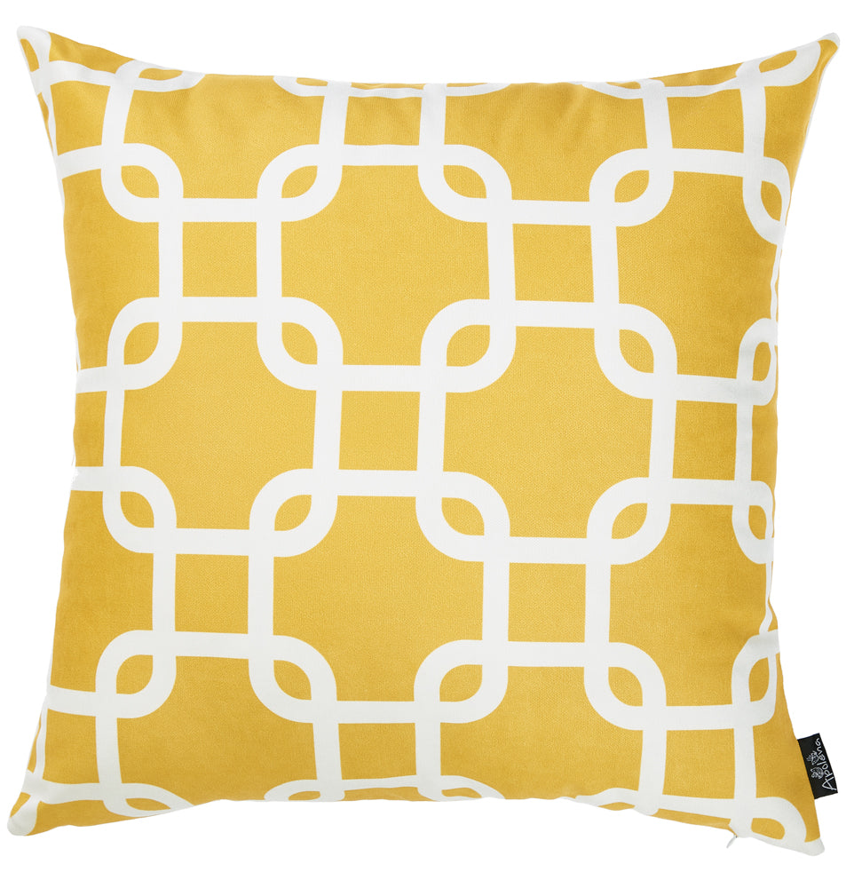 Yellow And White Lattice Decorative Throw Pillow Cover