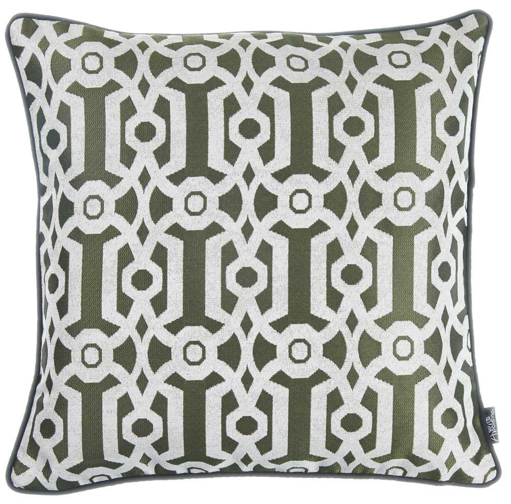 Funda de almohada decorativa con estampado geométrico jacquard verde caqui y blanco