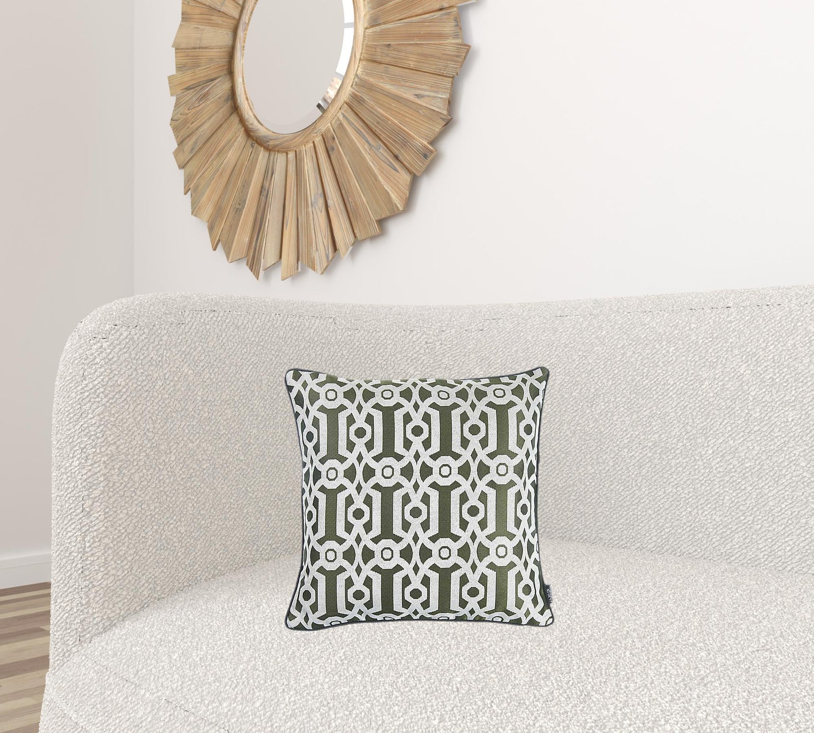 Khaki Green And White Jacquard Geo Decorative Throw Pillow Cover