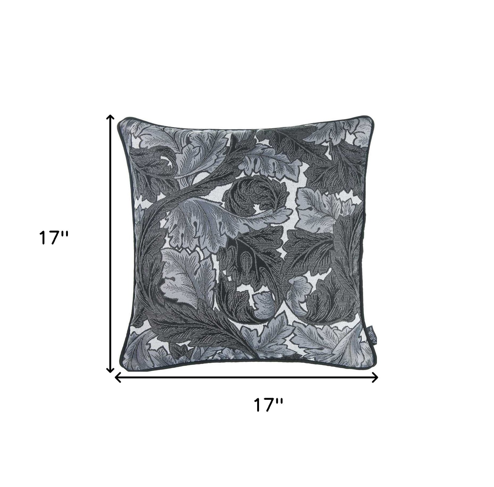 17"X 17" Grey Jacquard Leaf Decorative Throw Pillow Cover