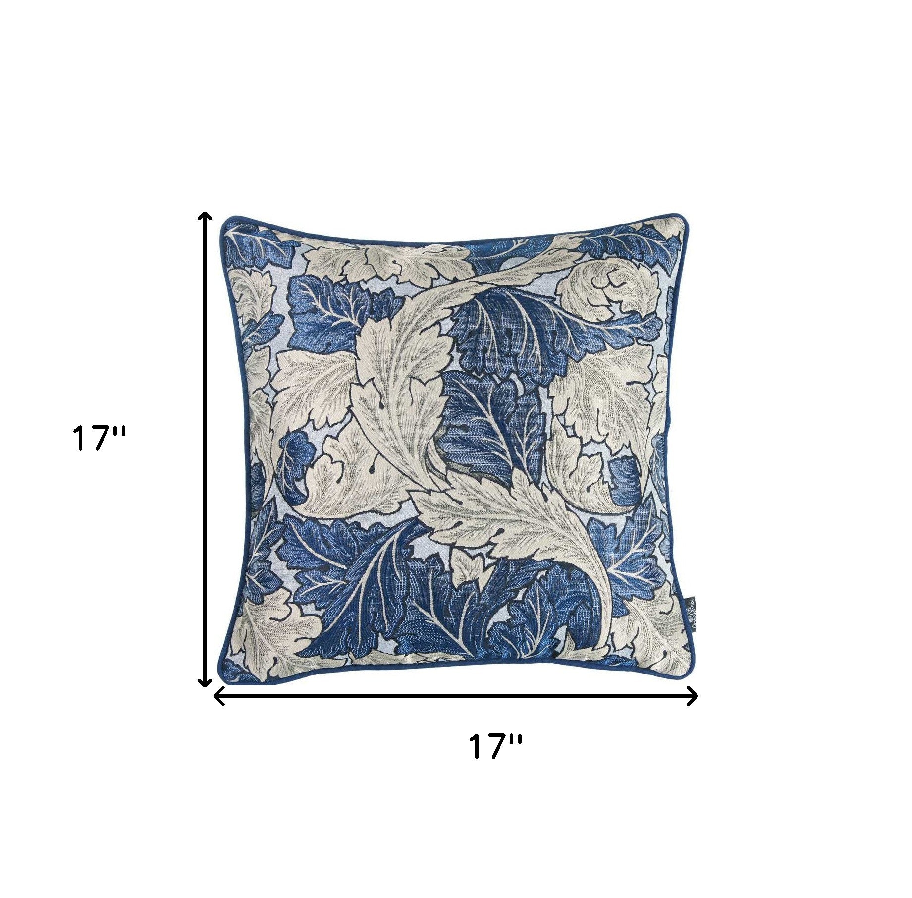 Blue And Grey Jacquard Leaf Decorative Throw Pillow Cover