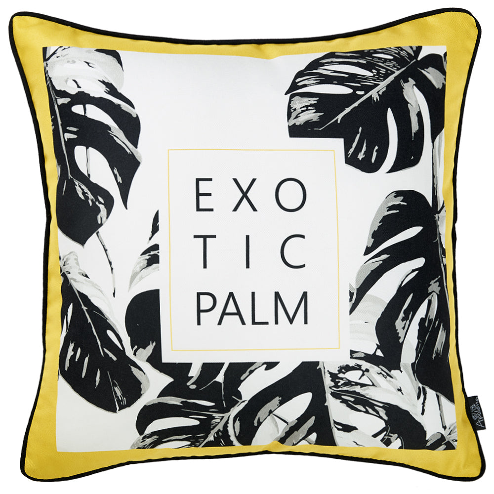 Exotic Palm Black White Yellow Decorative Throw Pillow Cover