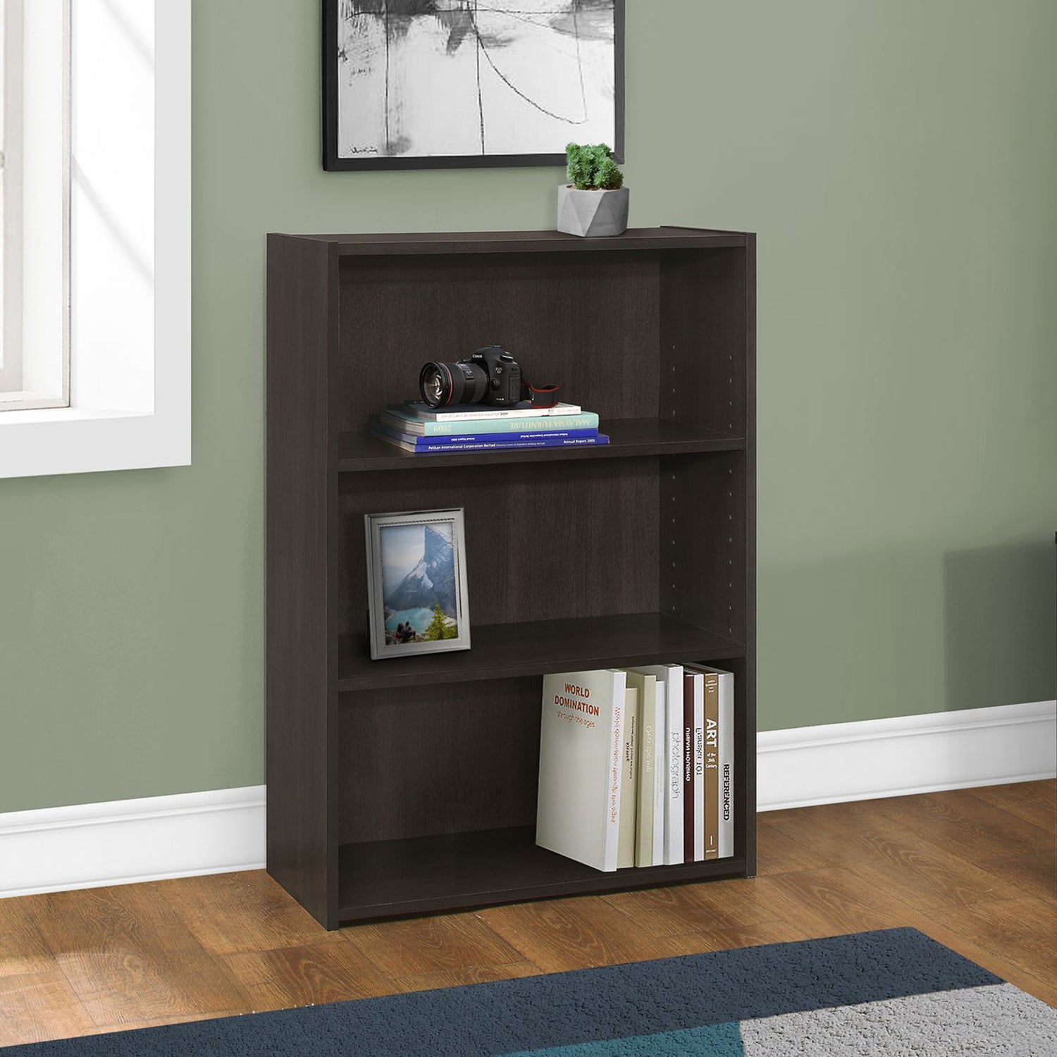11.75" X 24.75" X 35.5" Cappuccino 3 Shelves  Bookcase