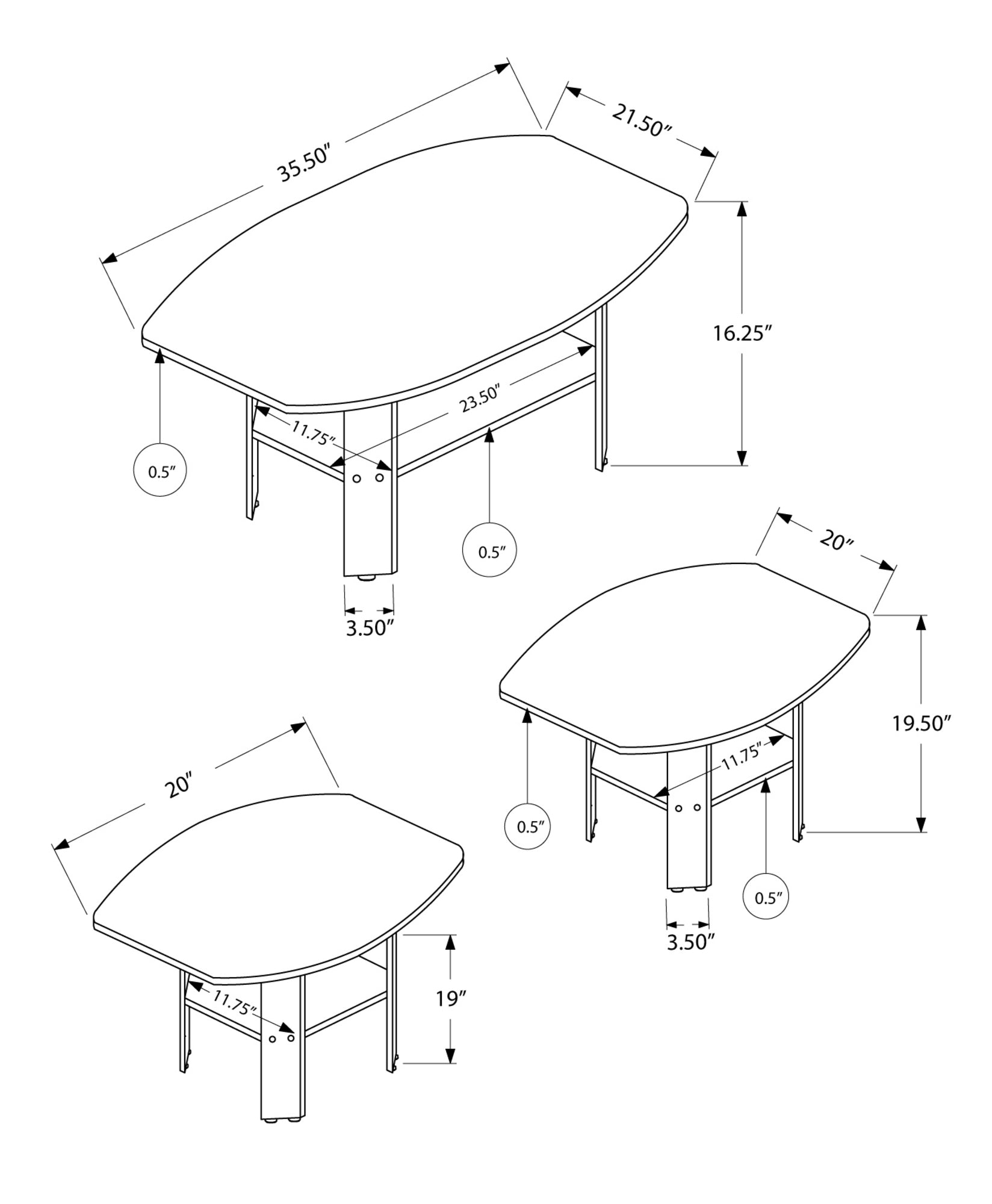 61.5" X 75.5" X 55.25" Cherry  Table 3Pcs Set