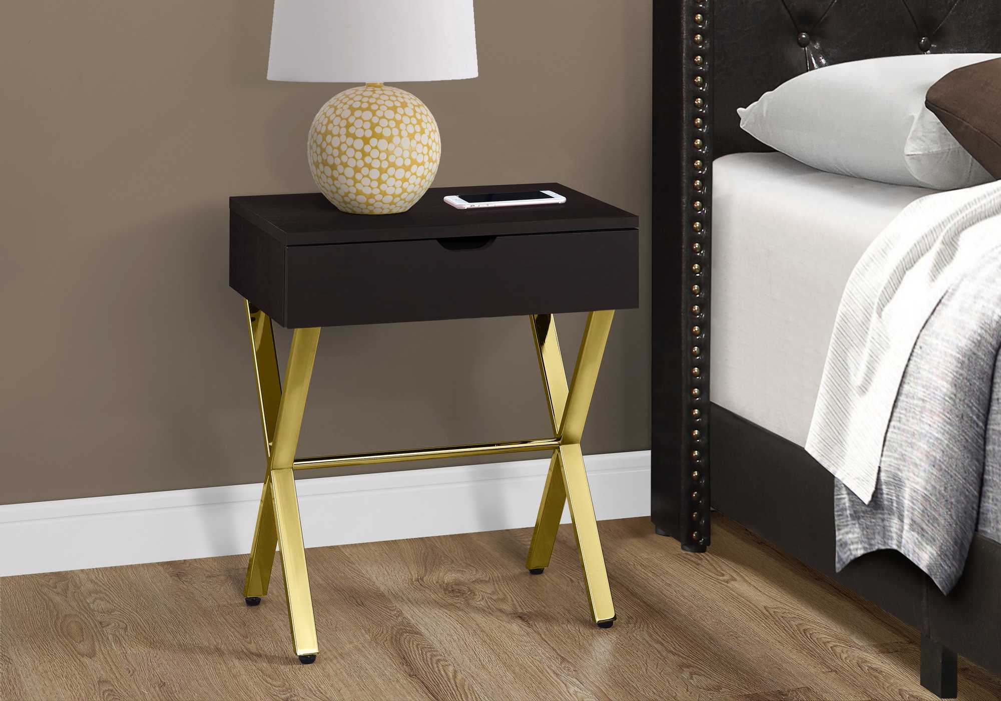 12" X 18.25" X 22.25" Cappuccinogold Metal Accent Table