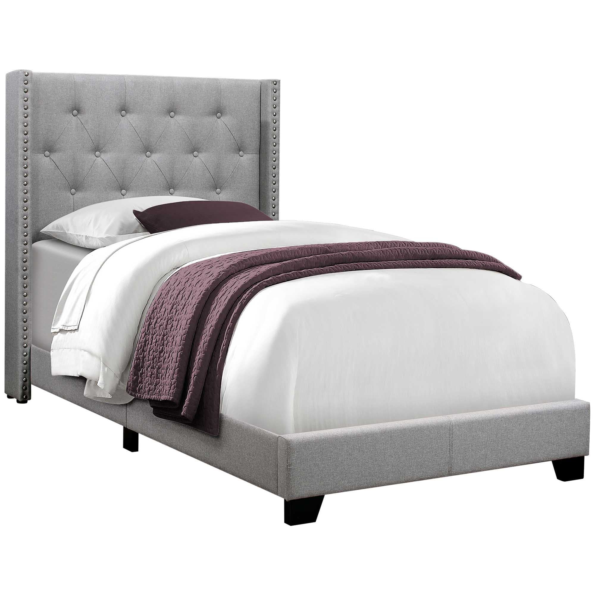 45.25" X 82.75" X 49.75" Grey Linen With Chrome Trim - Twin Size Bed