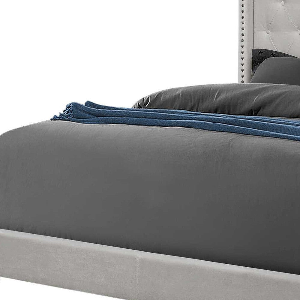 66.5" X 87.5" X 49.75" Light Grey Velvet With Chrome Trim  Queen Size Bed