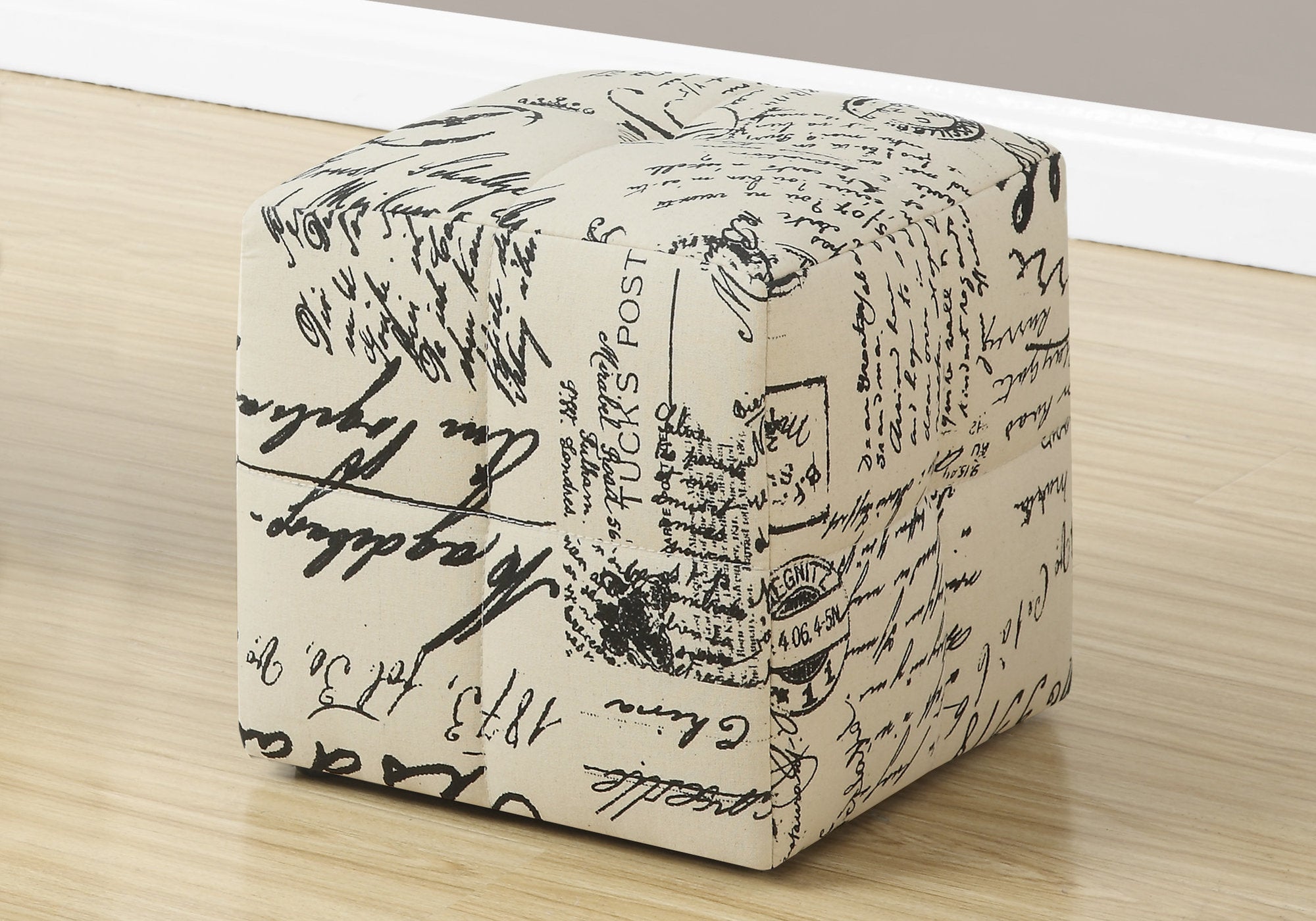 Set Of 2 Kids Black And Beige Vintage Postcard Ottomans