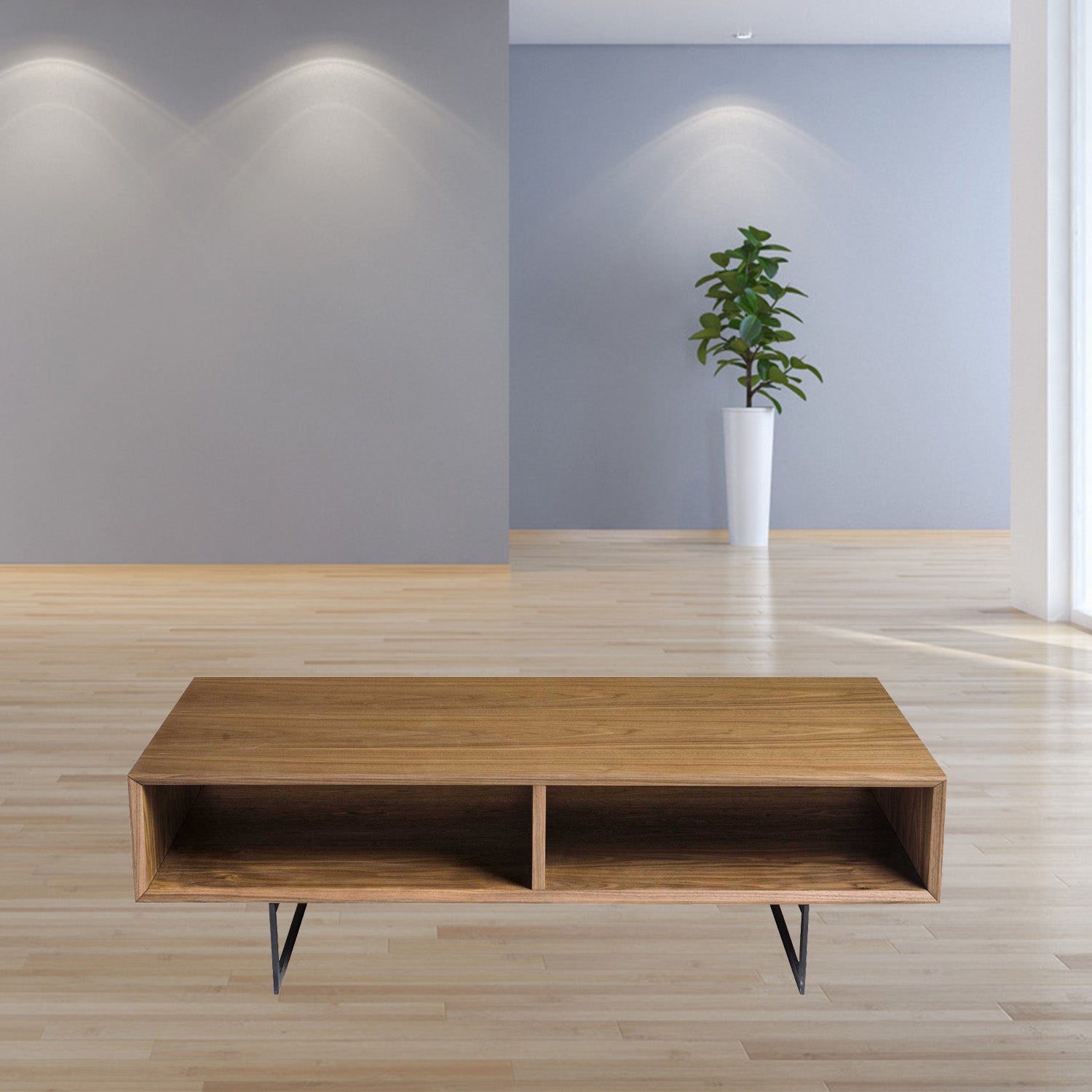 Mesa de centro rectangular de madera fabricada en nogal y negro de 47"