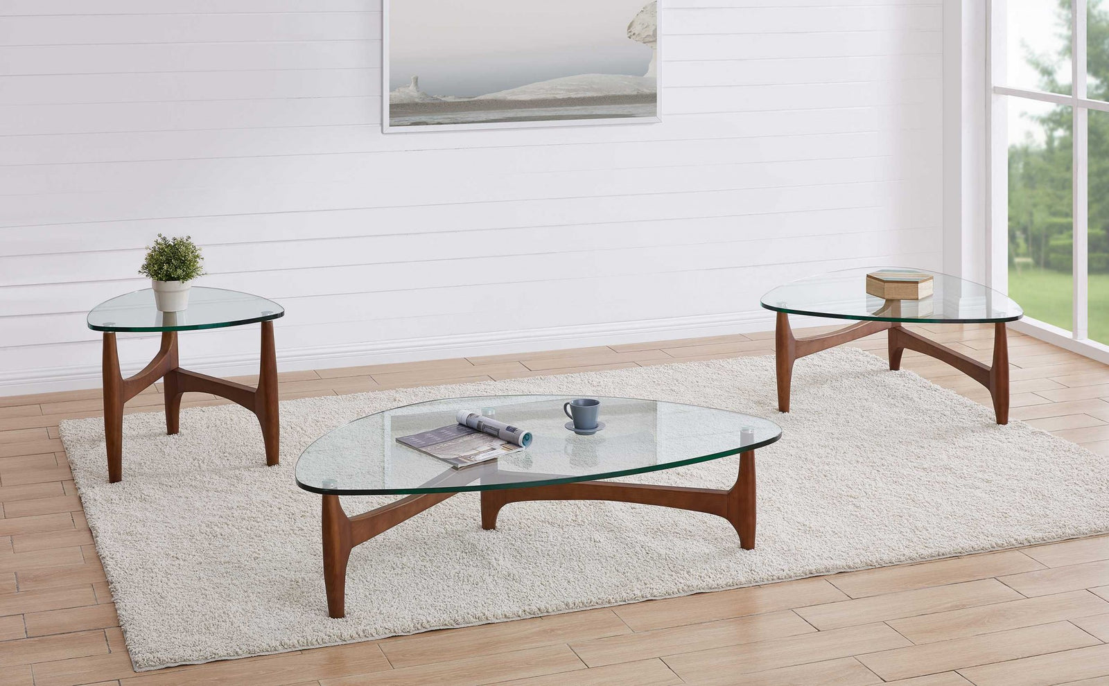 23.63" X 23.63" X 19.69" Clear Tempered Glass Side Table With Walnut Base