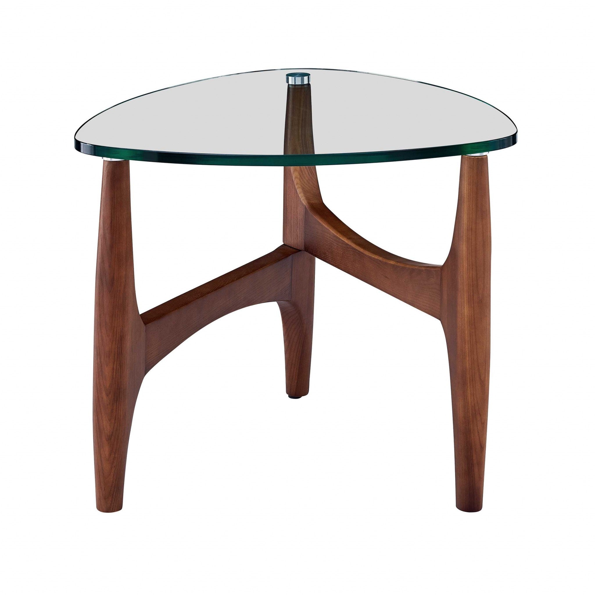 Mesa auxiliar de vidrio templado transparente de 23.63" x 23.63" x 19.69" con base de nogal