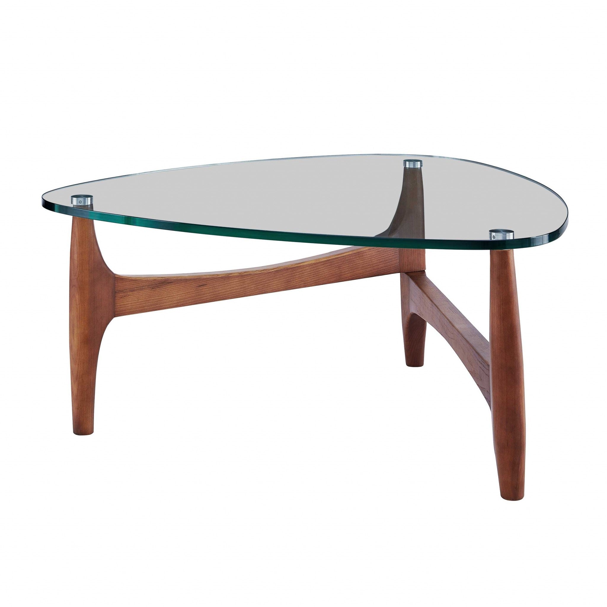 Walnut And Clear Glass Triangle Coffee Table 35"