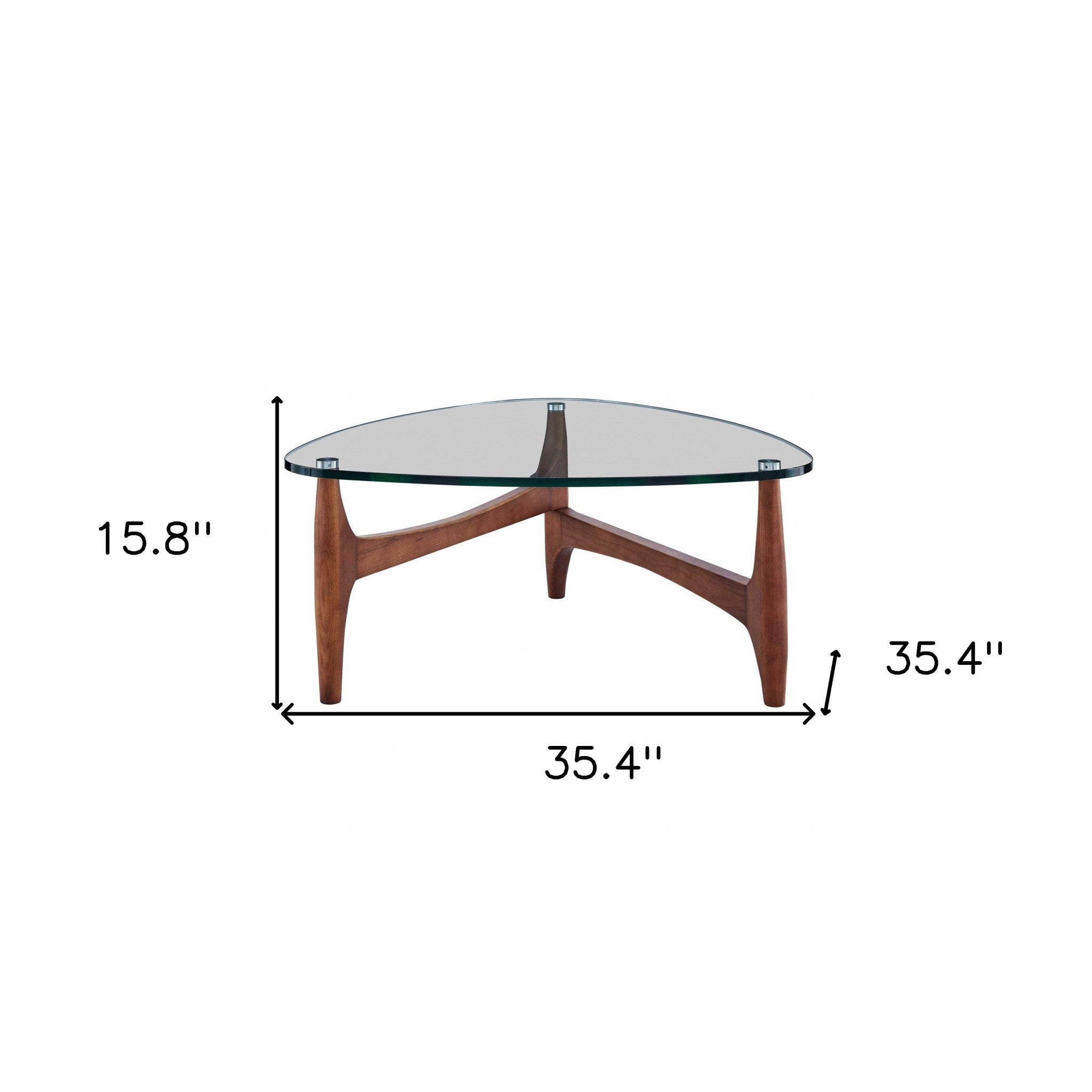 Walnut And Clear Glass Triangle Coffee Table 35"