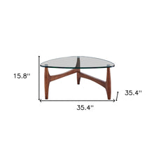 Walnut And Clear Glass Triangle Coffee Table 35
