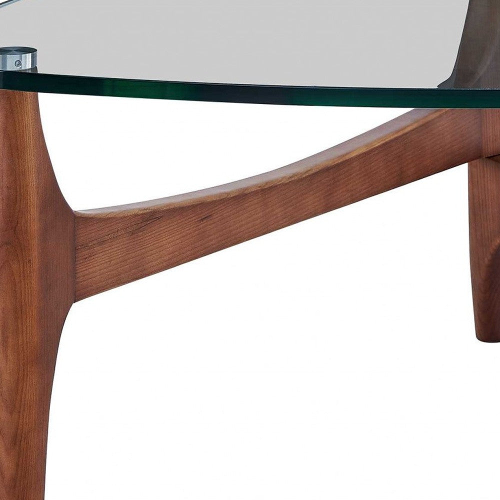 Walnut And Clear Glass Triangle Coffee Table 35"