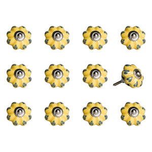 Ceramic Knob Metal Yellow And Green 12 Pack- 1.5" x 1.5" x 1.5"
