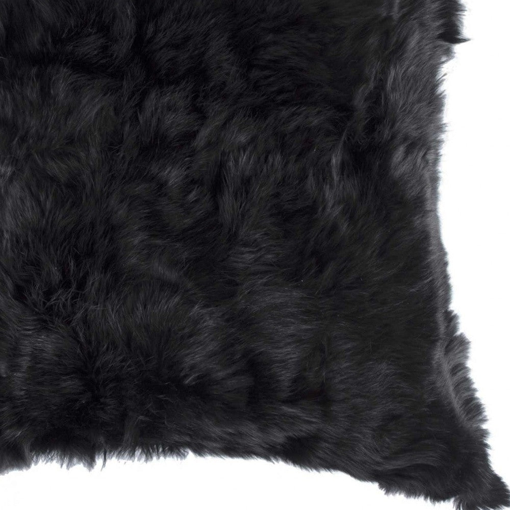 5" X 18" X 18" 100% Natural Rabbit Fur Black Pillow