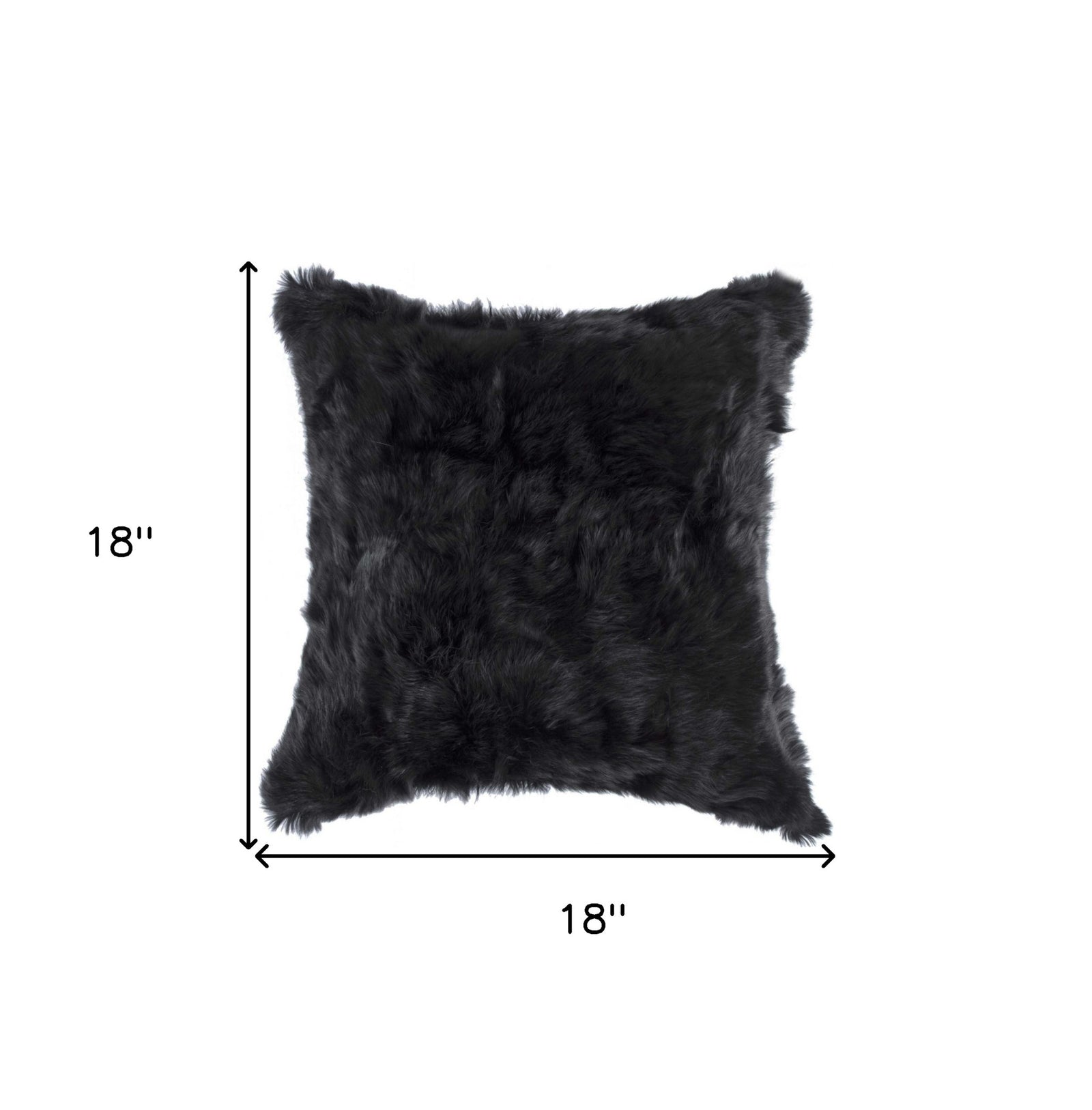 5" X 18" X 18" 100% Natural Rabbit Fur Black Pillow