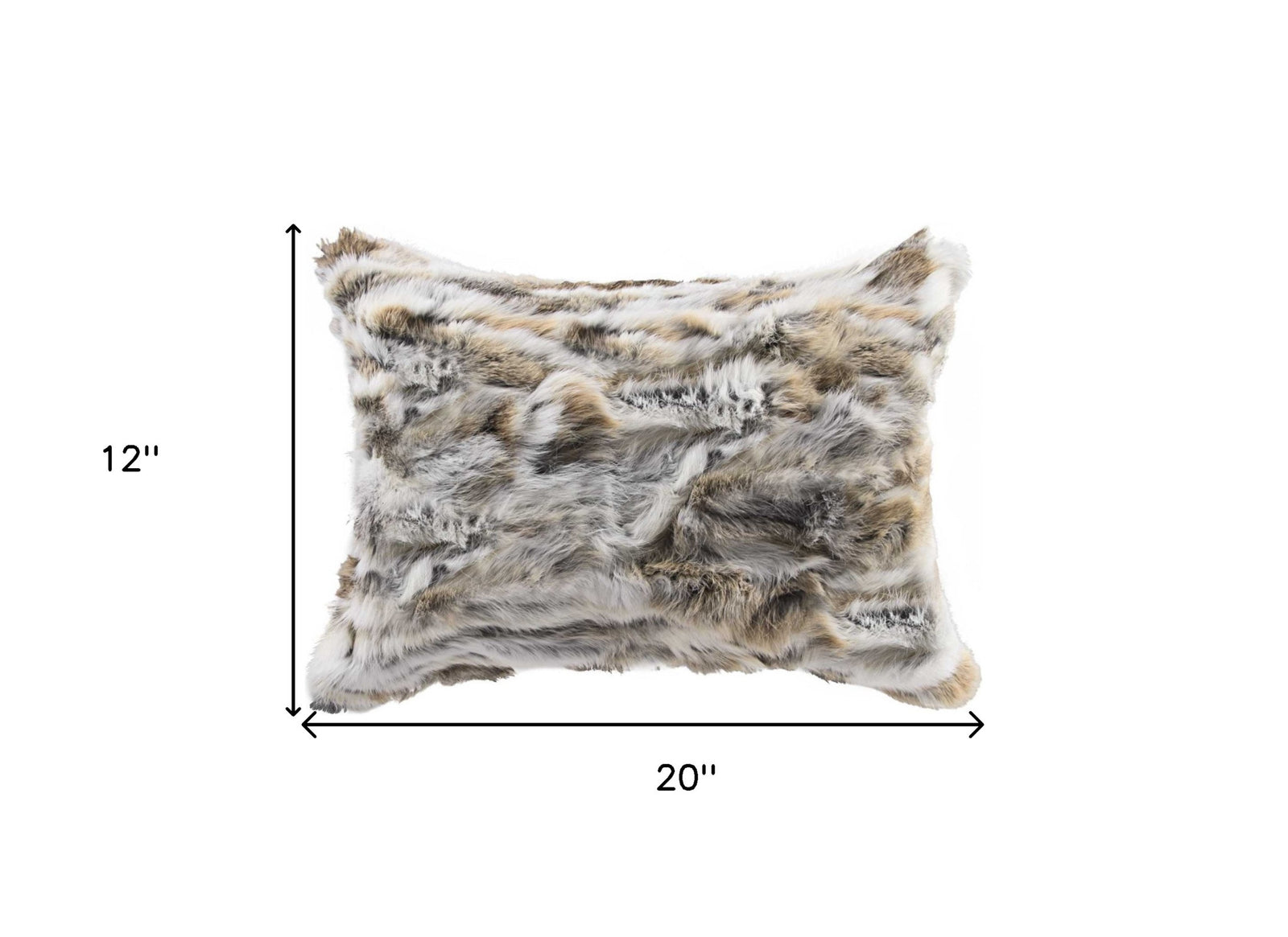 5" X 12" X 20" 100% Natural Rabbit Fur Tan And White Pillow