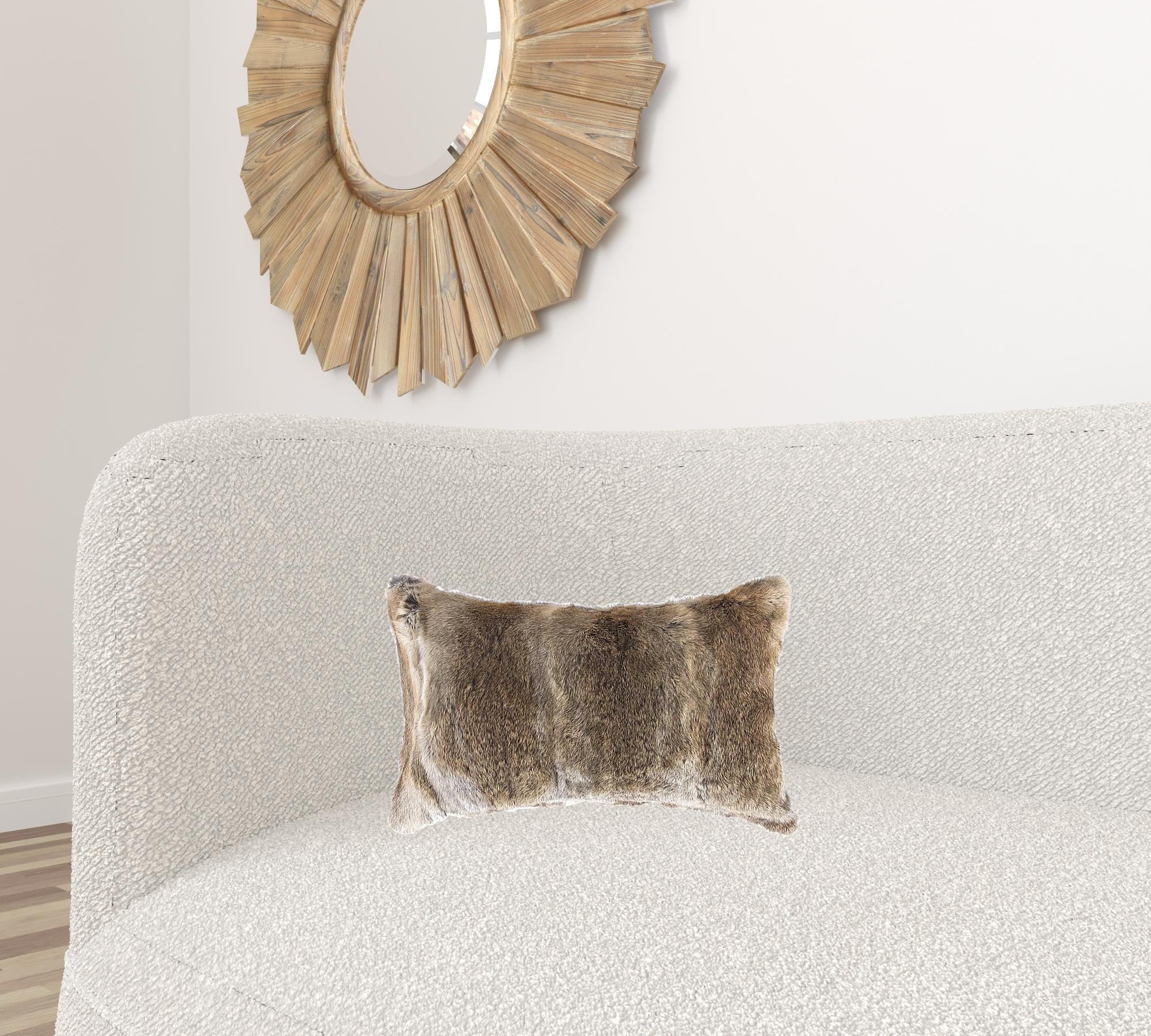 5" X 12" X 20" 100% Natural Rabbit Fur Hazelnut Pillow