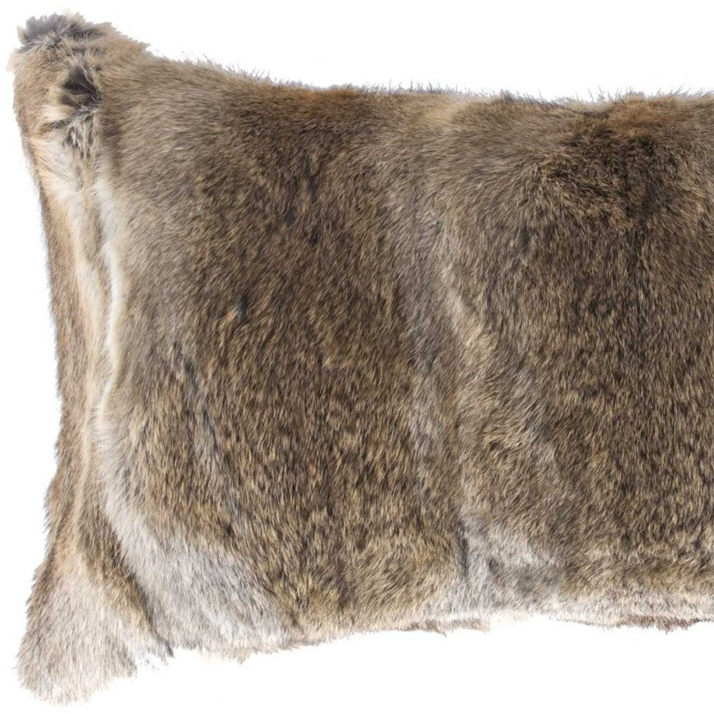 5" X 12" X 20" 100% Natural Rabbit Fur Hazelnut Pillow
