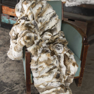 2" X 50" X 60" 100% Natural Rabbit Fur Tan And White Throw Blanket