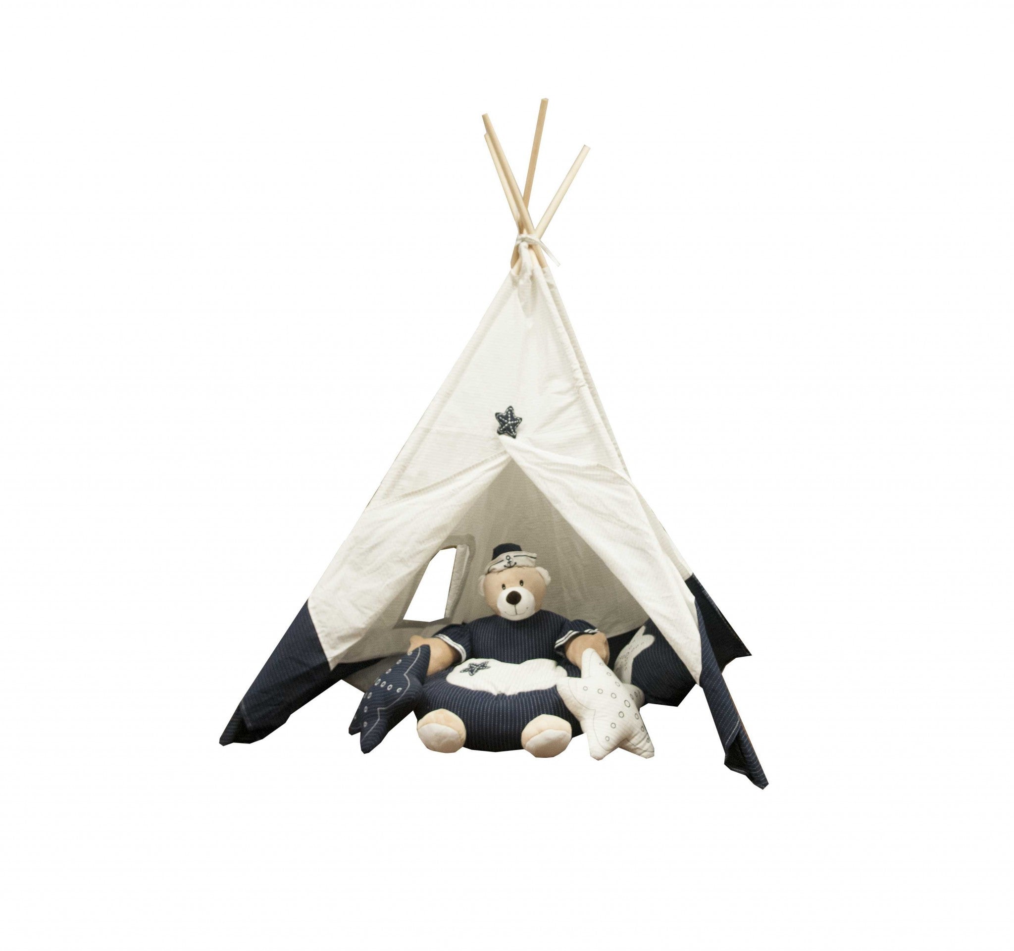 White, Blue Novelty Coastal Linen Floor Pillow