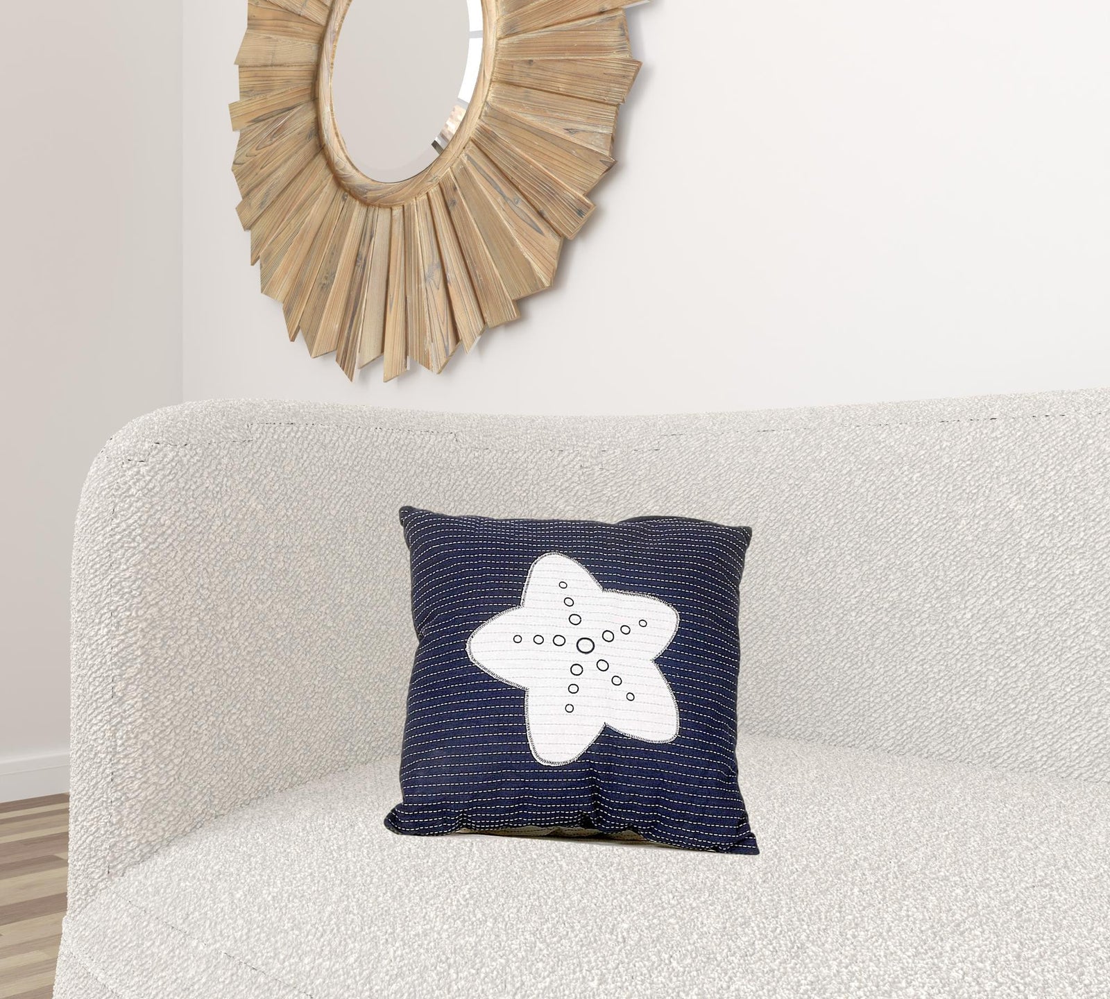 Nautical White Star Blue Square Accent Pillow