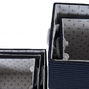 13.5" X 17" X 22.5" Blue Fabric Basket With Bow  Decoration Set Of 5