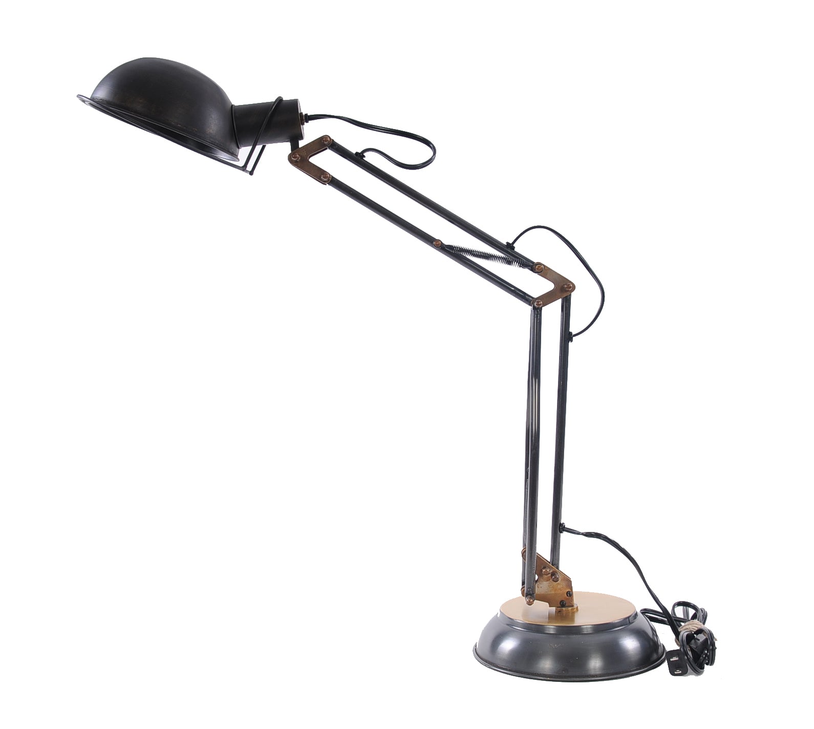 33" Black Metal Desk Table Lamp With Black Bowl Shade