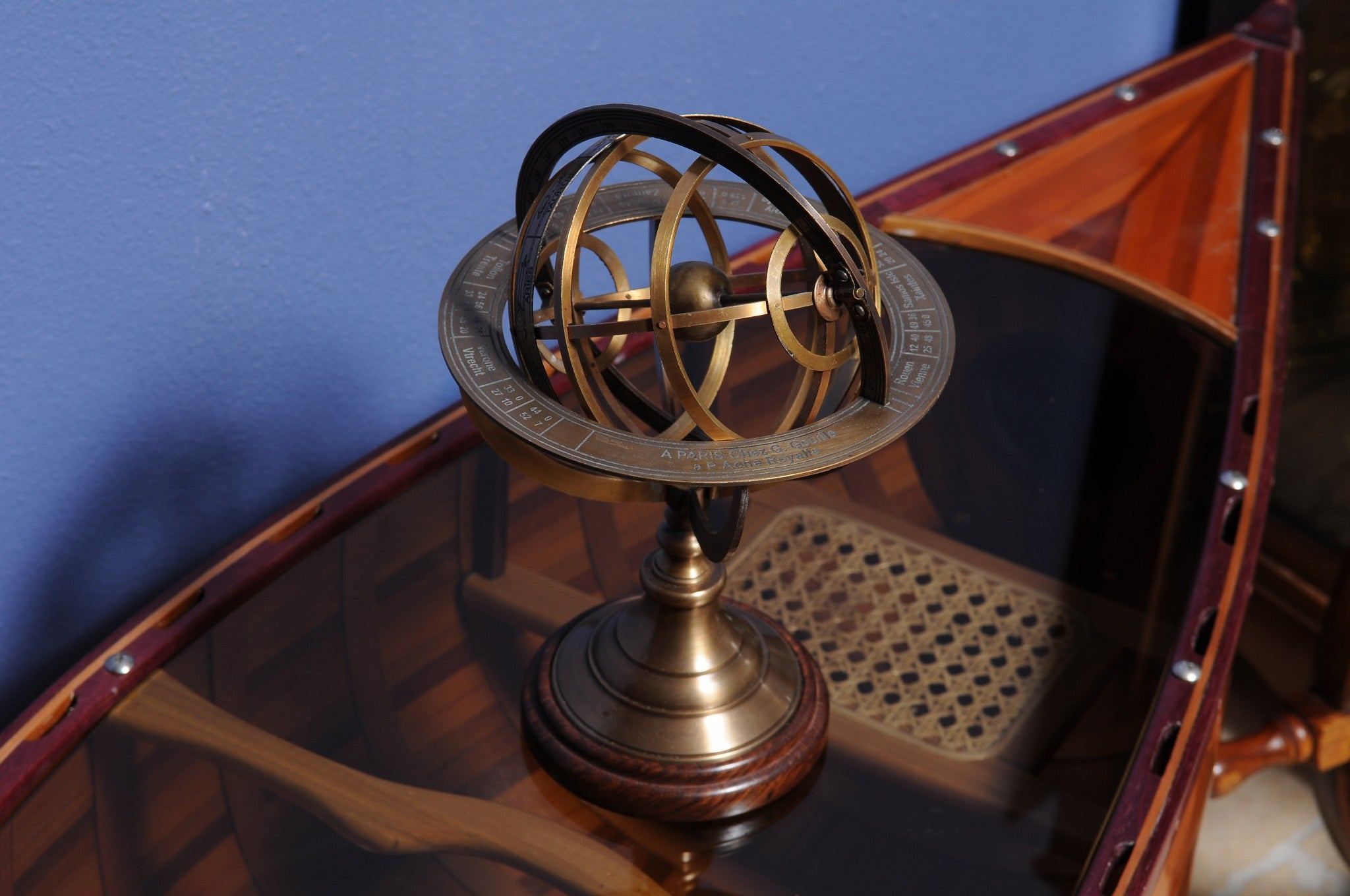 Armillary Sphere On Wood Base 7" x 7" x 11.5"