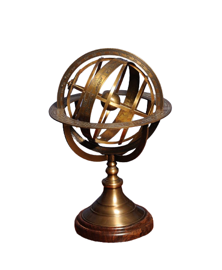 Armillary Sphere On Wood Base 7" x 7" x 11.5"