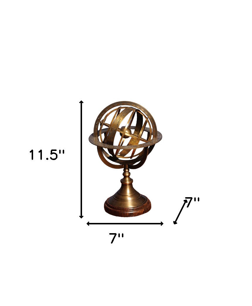 Armillary Sphere On Wood Base 7" x 7" x 11.5"