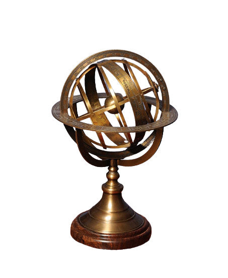 Armillary Sphere On Wood Base 7" x 7" x 11.5"