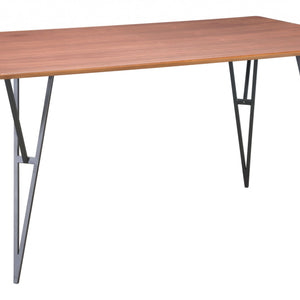 Wooden Dining Table with Steel Base