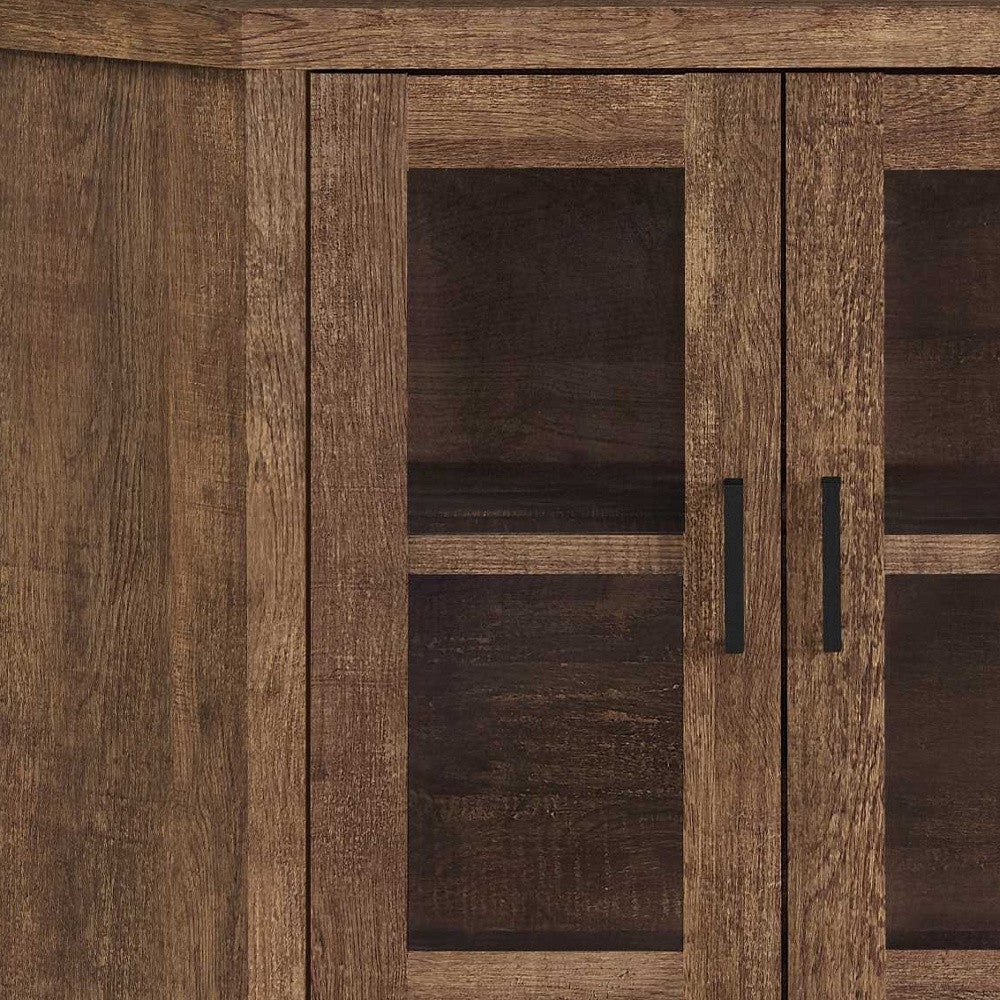 Reclaimed Wood Natural Finish Corner Tv Stand With Glass Doors
