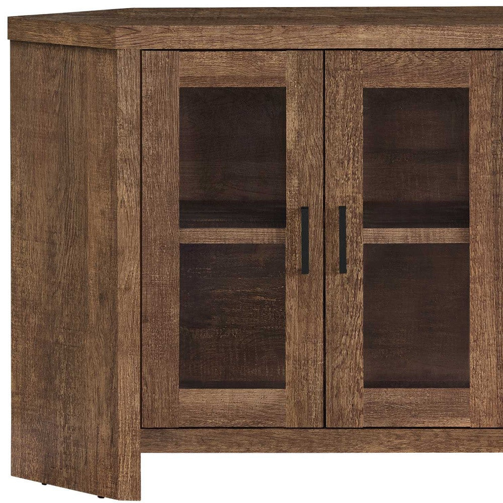 Reclaimed Wood Natural Finish Corner Tv Stand With Glass Doors
