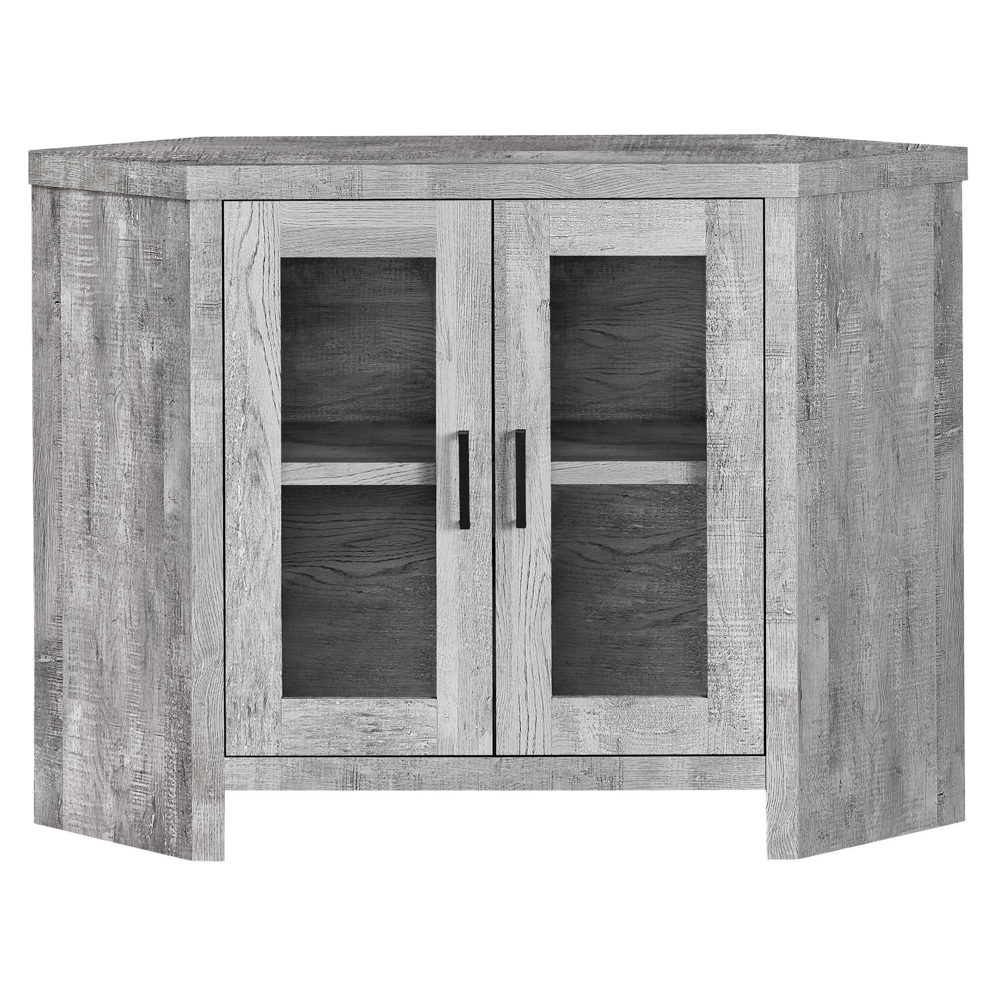 Reclaimed Wood Gray Finish Corner Tv Stand With Glass Doors