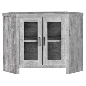 Reclaimed Wood Gray Finish Corner Tv Stand With Glass Doors