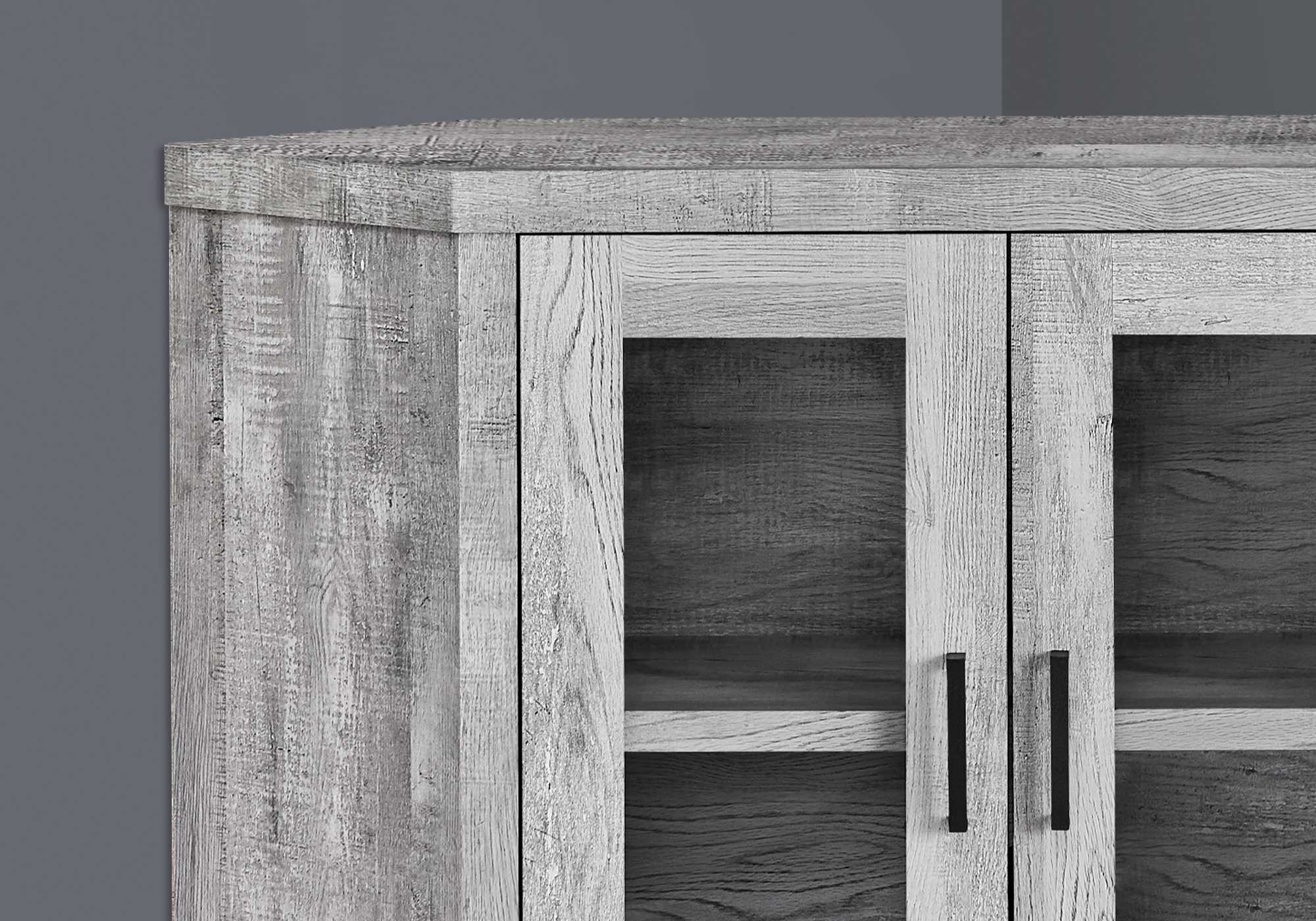 Reclaimed Wood Gray Finish Corner Tv Stand With Glass Doors