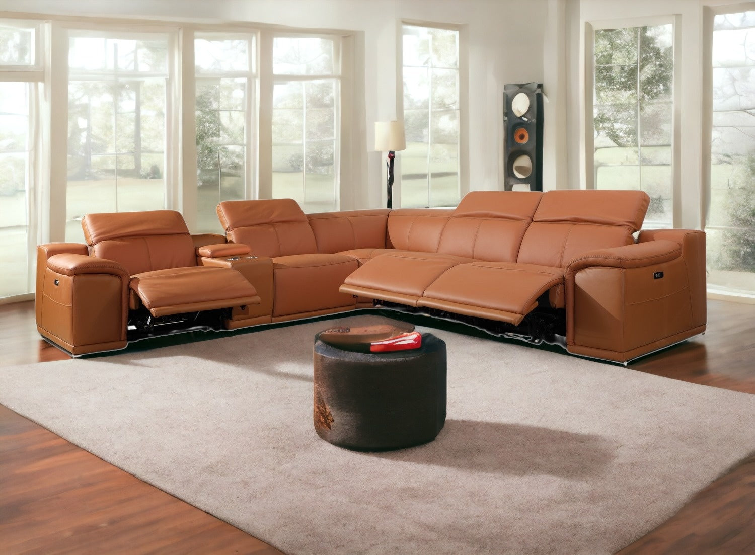212" X 240" X 19"1.2" Camel Power Reclining 6"Pc Sectional